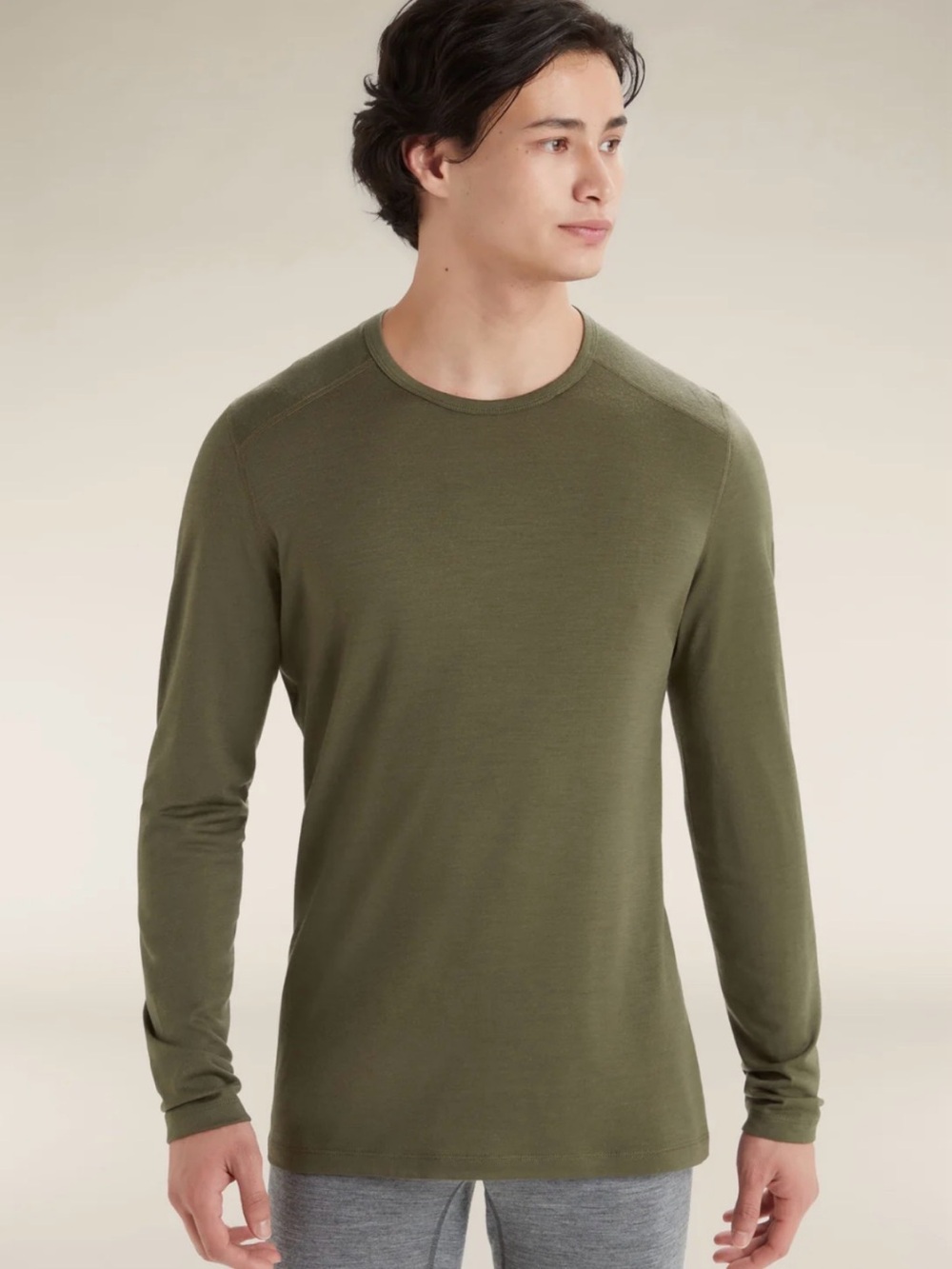 Icebreaker Merino Wool Men’s Long-Sleeve Crew Neck Top - Olive